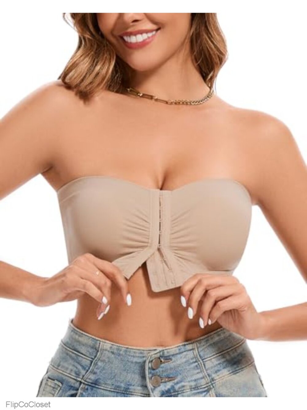 Strapless Seamless Padded Bra Women Front Closure Bandeau Bra Tube Top Bralette